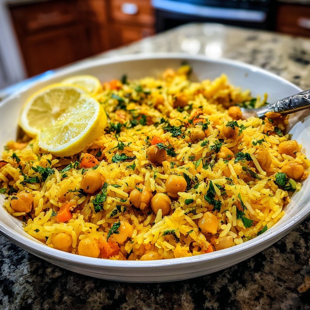 Garlic Lemon Chickpea Rice Skillet