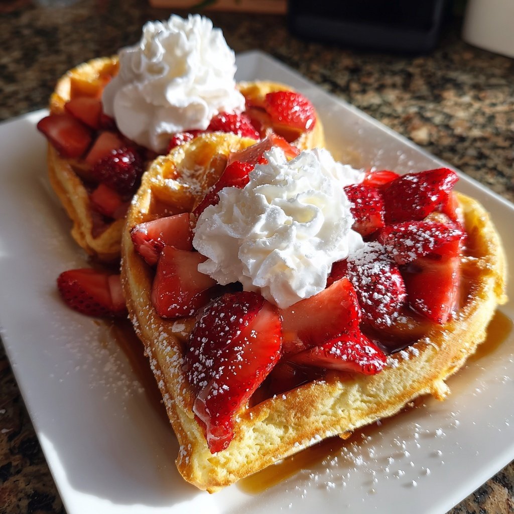 Valentines Breakfast Heart Shaped Waffles