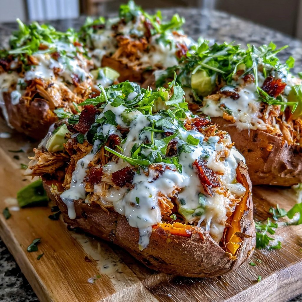 Shredded Chicken Stuffed Sweet Potatoes