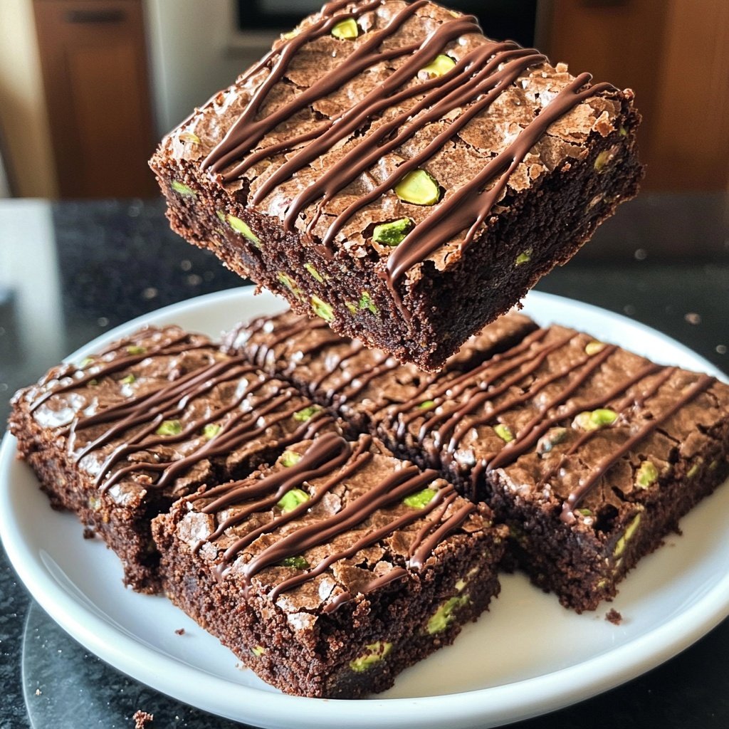 Chocolate Pistachio Brownie Squares